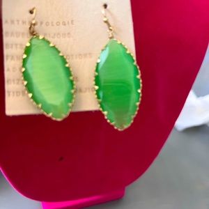 Anthropologie  emerald green drop gold plates NEW earring stunning!